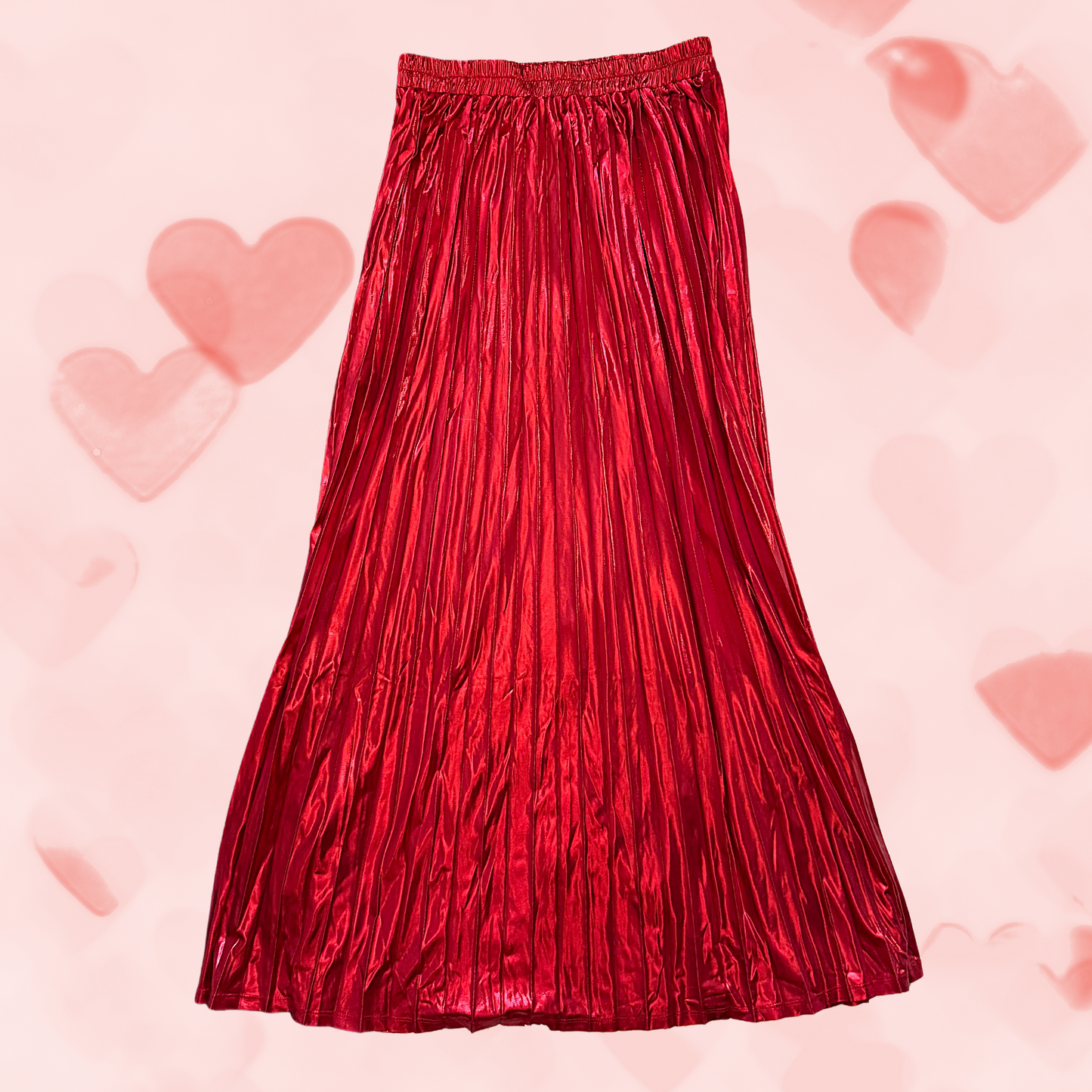 METALLIC RED HOT PLEATED SKIRT