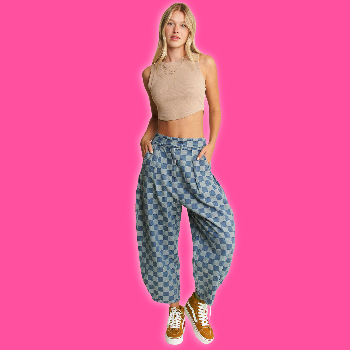 SK8R BOI PULL-ON CHECKERBOARD DENIM PANT